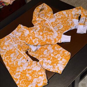 Agua Bendita Orange & light purple Floral Hoodie Set